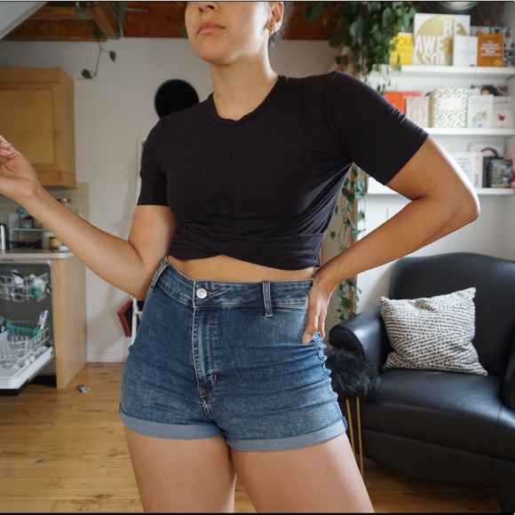 Black Crop Top with Wrap Front